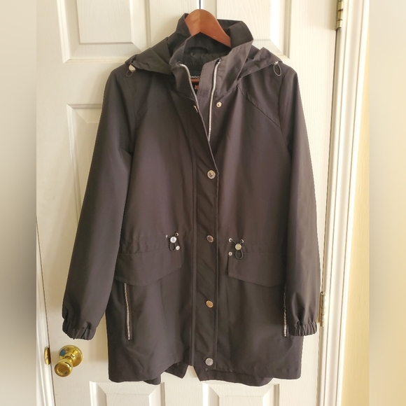 London Fog Women's Water-Resistant Hooded Anorak Coat Small In Black LIKE NEW - Picture 2 of 9
